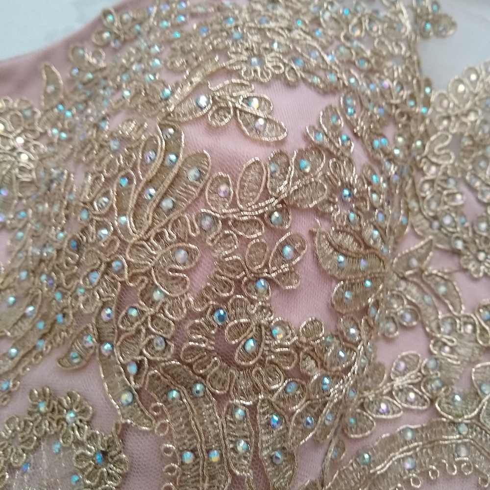 New🎀Jolene halter Open Back Rose pink gold embroidered beaded jewelled - Picture 2 of 11